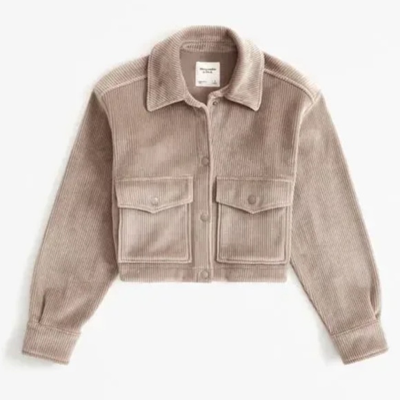 NWOT Abercrombie & Fitch Cropped Corduroy Velour Shirt Jacket Tan (Size S) - Picture 1 of 9